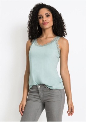 3I2H08 BONPRIX TOP Z KORONKĄ BLADY-NIEBIESKI 36/38