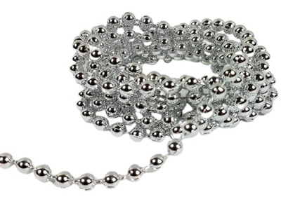 ŁAŃCUCH KORALIKI NA CHOINKĘ OZODBA świąteczna GIRLANDA 170cm srebrne