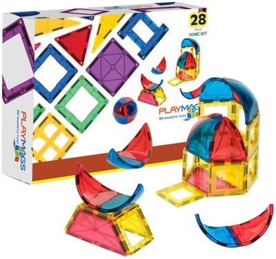 PLAYMAGS KLOCKI MAGNETYCZNE KOLOROWE PŁYTKI ZESTAW 28 ELEMENTÓW