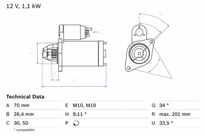 BOSCH STARTERIS MERCEDES C C204 C CL203 C T-MODEL S203 C T-MODEL 