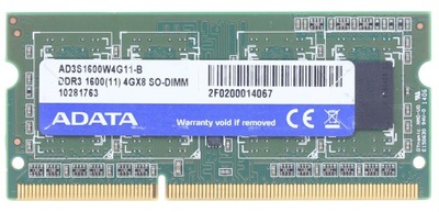 4GB 1600 ADATA PC3-12800S 1Rx8 AD3S1600W4G11-B PAMIĘĆ RAM DDR3