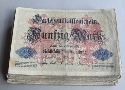 Niemcy - BANKNOTY - 50 Marek 1914 - zestaw 50 sztuk banknotów - PACZKA - A