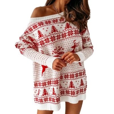 Świąteczna sweterkowa sukienka z odsłoniętymi ramionami Sweter z