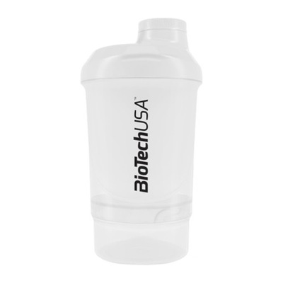 BioTech Shaker do białka 300 ml + 150 ml Biały