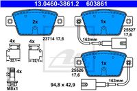 ATE КОЛОДКИ ГАЛЬМІВНІ ЗАДНІЙ ALFA ROMEO MITO 08- FIAT BRAVO 07-/MULTIPLA