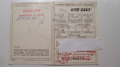 DOWÓD KOLEKCJONERSKI P.FIAT 126 P. 650 1981