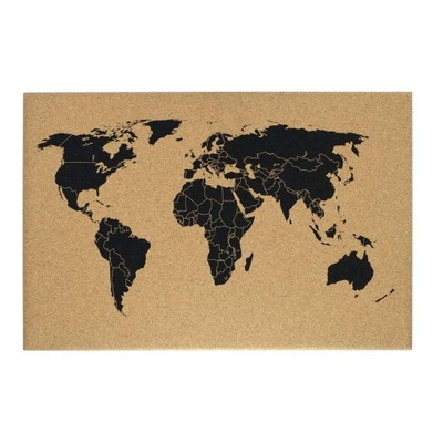 TABLICA KORKOWA BEZ RAMY DREWNIANEJ 60X40CM Z NADRUKIEM MAPA ŚWIATA