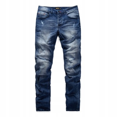 Proste niebieskie męskie jeansy przetarcia - 29