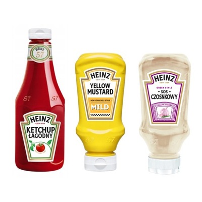 Sos Heinz zestaw ketchup łagodny sos czosnkowy musztarda