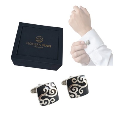 MANDZSETTAGOMBOK MODERN MAN FEKETE-EZÜST PRINT AJÁNDÉK DOBOZ FÉRFI