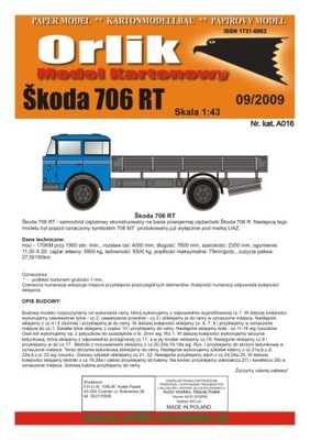 ORLIK A016. Samochód cięzarowy Skoda 706 RT