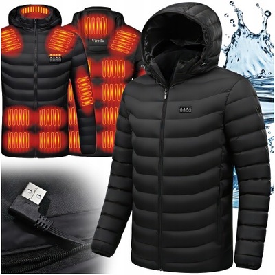 KURTKA ZIMOWA Z KAPTUREM PIKOWANA PODGRZEWANA 21 STREF ELEKTRYCZNA USB L