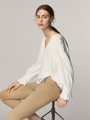 MASSIMO DUTTI S 36 NOWA żorżeta ECRU ozdobne rękaw