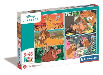 PUZZLE 3X48 SUPER KOLOR DISNEY ANIMALS, CLEMENTONI