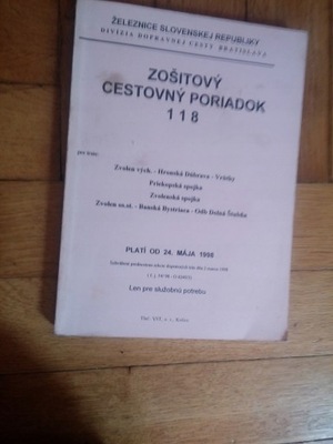 Rozkład Jazdy Słowacja 1998 okręg 1 i 8