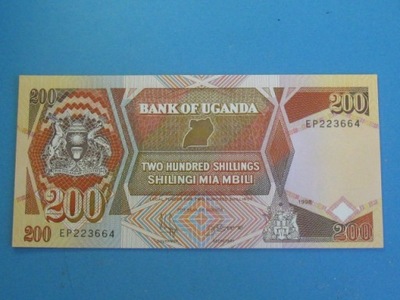 Uganda 200 Shillings Rzadszy Rocz 1998 ! UNC P-32b