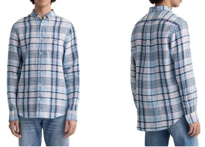 GANT Linen Madras Regular ORYGINALNA LNIANA KOSZULA W KRATKĘ/ XXL