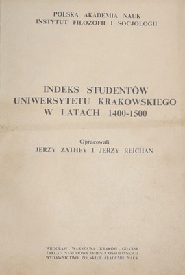 Indeks studentów Uniw. Jagiell. w latach 1400-1500