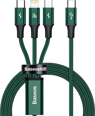 Kabel USB Baseus USB-C - USB-C + microUSB + Lightning 1.5 m Zielony