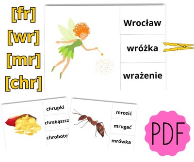 Logopedyczne karty KLAMERKOWE grupy [FR], [WR], [MR], [CHR] plik PDF