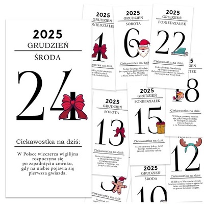 KALENDARZ ADWENTOWY - 24 KARTKI Z KALENDARZA + CIEKAWOSTKI DLA DZIECI