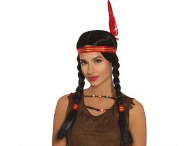 Peruka z warkoczami Indianin Indianka strój