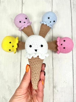 Lody Kawaii z buzią szydełkowe jedzenie amigurumi