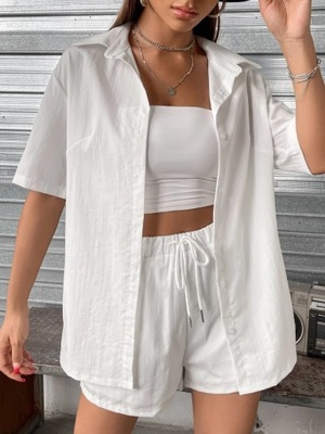 Komplet casual biały koszula + szorty M 38
