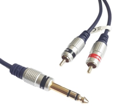 Przyłącze 2 x RCA CHINCH wtyk JACK 6,3 Stereo 5m