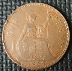 *WIELKA BRYTANIA [0192] *ONE 1 PENNY 1965 ELŻBIETA