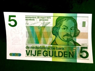 HOLANDIA - 5 guldenów 1973, P- 95a, st. 2, bardzo ładny banknot !!!