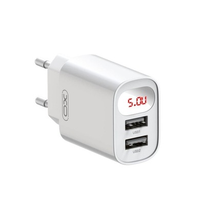 XO ładowarka 2x USB 2,4A biała z wyświetlaczem