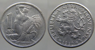 B307. CZECHOSŁOWACJA, 1 KORONA, 1950 ST.2+