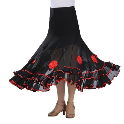 Spódnica do tańca towarzyskiego flamenco, pełna sukienka do walca tango, czerwona