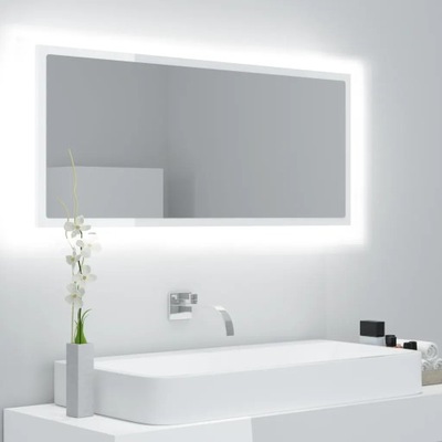Lustro łazienkowe z LED, białe na wysoki połysk, 100x8,5x37 cm