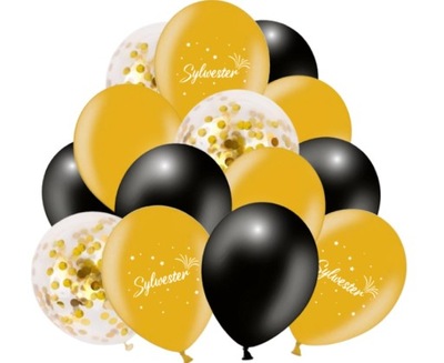 Balony lateksowe SYLWESTER Nowy Rok mix złote czarne 12 sztuk