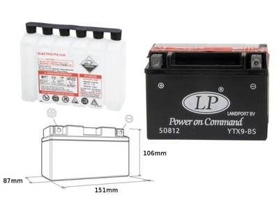 LANDPORT BATERÍA YTX9-BS 12V 8AH 152X88X106  