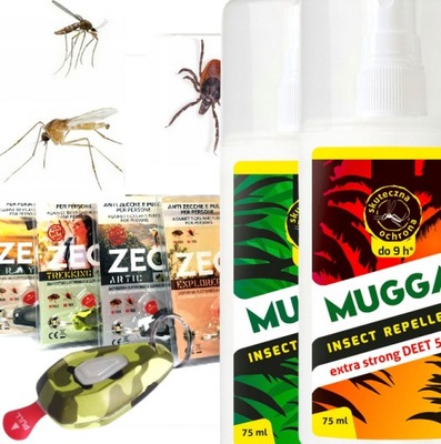 2xSpray na komary i kleszcze Mugga Deet odstraszasz komary Zecko dla Ludzi