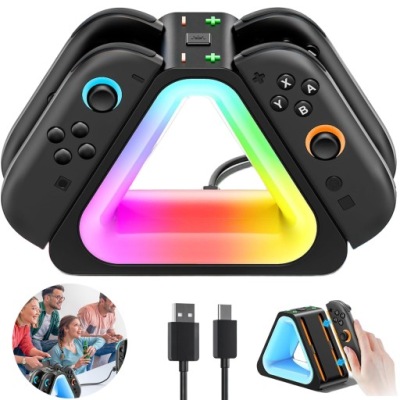 STACJA ŁADUJĄCA SWITCH 2 JOY-CON MAGNETYCZNA SZYBKIE ŁADOWANIE 2.5H RGB 4w1