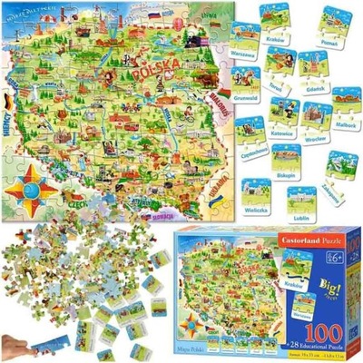 CASTORLAND PUZZLE EDUKACYJNE UKŁADANKA MAPA POLSKI 128 ELEMENTÓW 6+