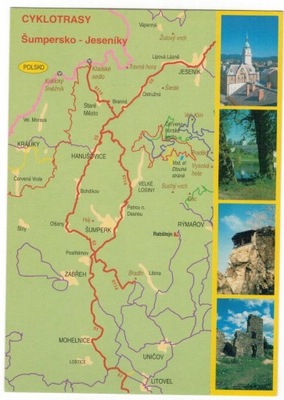 Pocztówka Czechy 2002 mapa góry trasy rowerowe