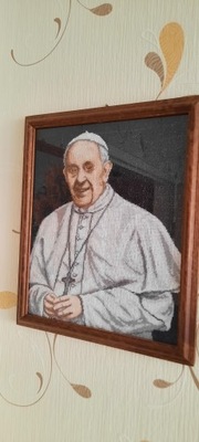 Obraz ręcznie haftowany papież Franciszek 33x39