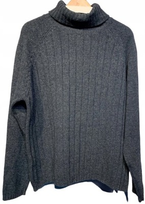 Sweter wełniany golf H&M XL szaroniebieski