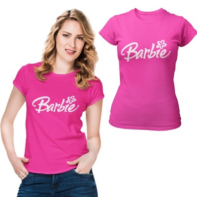 Damski T-Shirt różowa koszulka napis BARBIE r. S