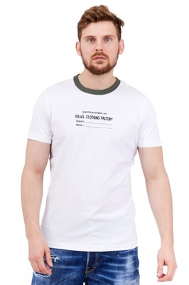 DIESEL Biały t-shirt męski z lamówką khaki r XXL