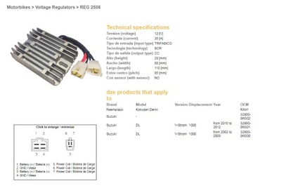 DZE REGULADOR DE TENSIÓN SUZUKI DL1000 V-STORM '02-'12 12V 35A(ESR539) (RX41)  