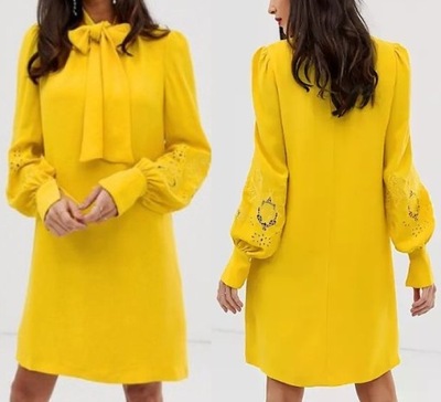 FRENCH CONNECTION sukienka żółta tunika haftowana krótka 40 L