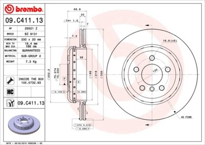 ДИСКИ ТОРМОЗНЫЕ ТОРМОЗНЫЕ ЗАД BREMBO 09.C411.13 09C41113