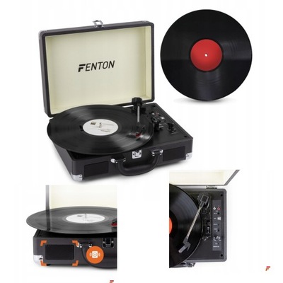 Gramofon w walizce FENTON czarny USB BT AUX+ WINYL