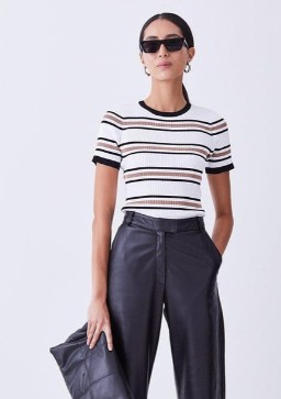 KAREN MILLEN T-SHIRT PRĄŻKOWANY W PASKI L 1YFE